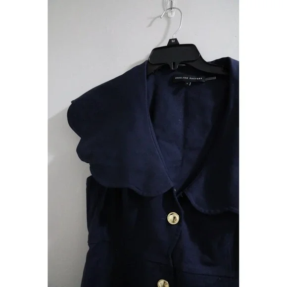 English Factory Navy Scallop Collar Button-Front Mini Dress - Picture 2 of 5